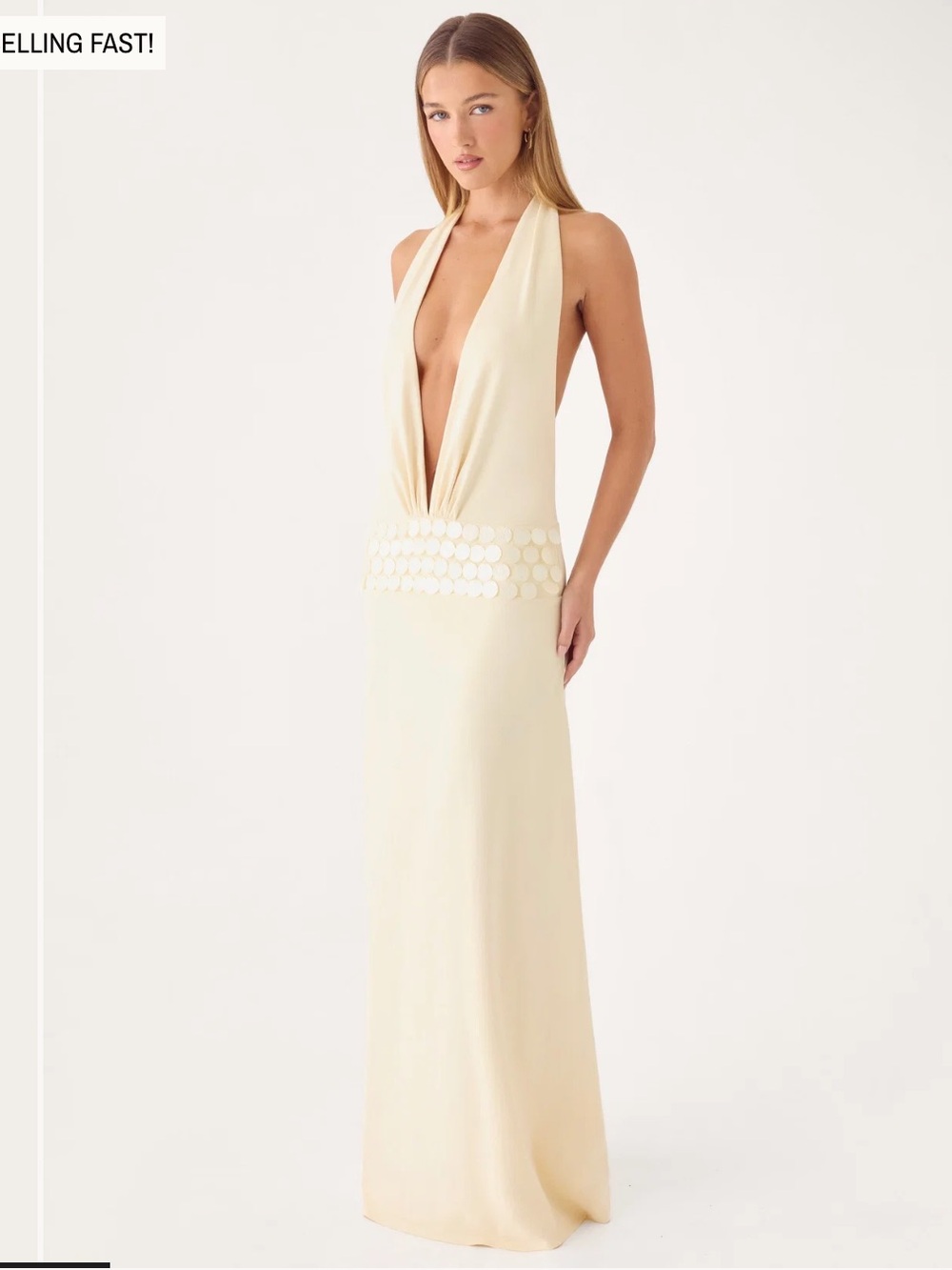 PEPPERMAYO Kolisa Beaded Halter Cream Shell Beaded Halter Maxi Dress